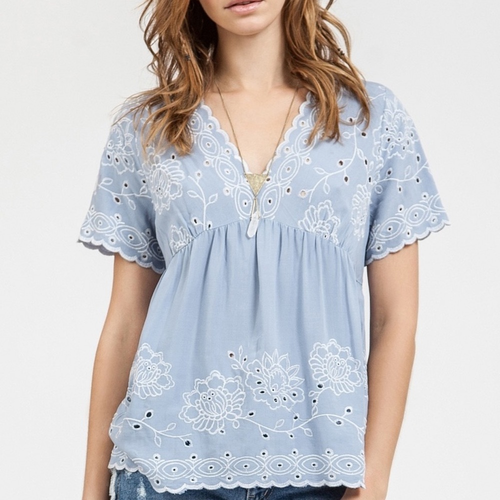 Blu Pepper Ladies’ Chambray Embroidered Top - Picture 1 of 4